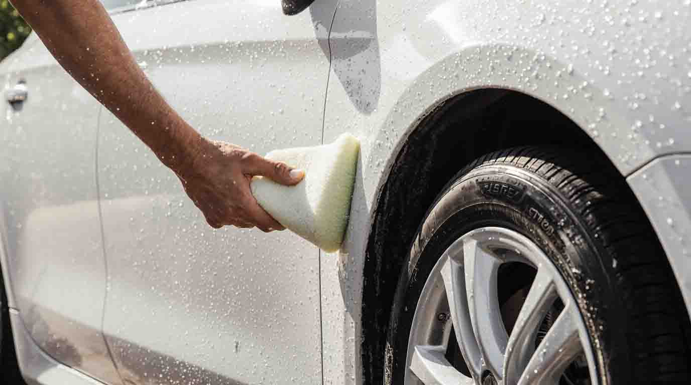 Nettoyage d’une voiture blanche